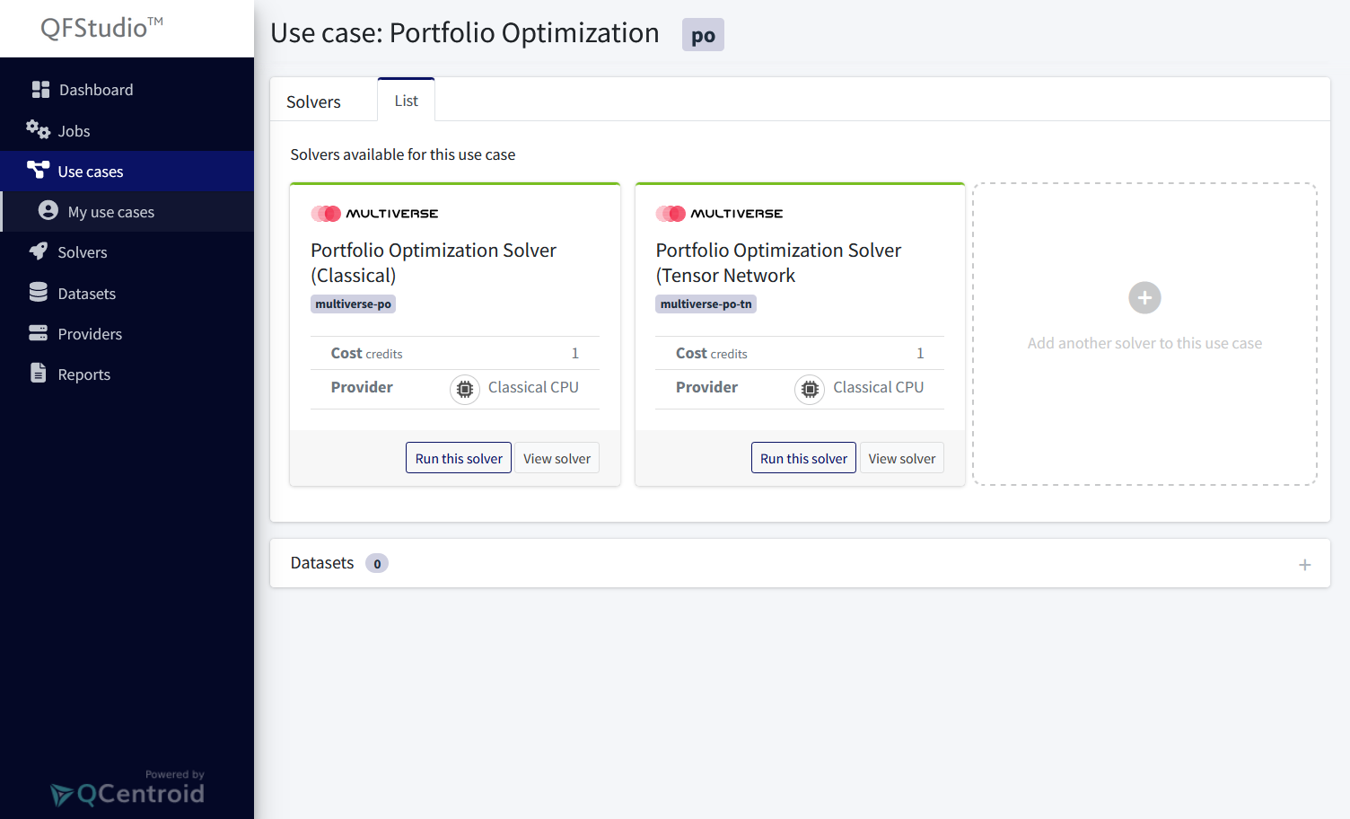 List of solvers of a use case